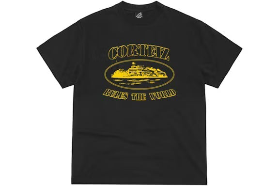 T-shirt Corteiz OG Alcatraz Rules The World - Nero/Giallo - Urban Cult