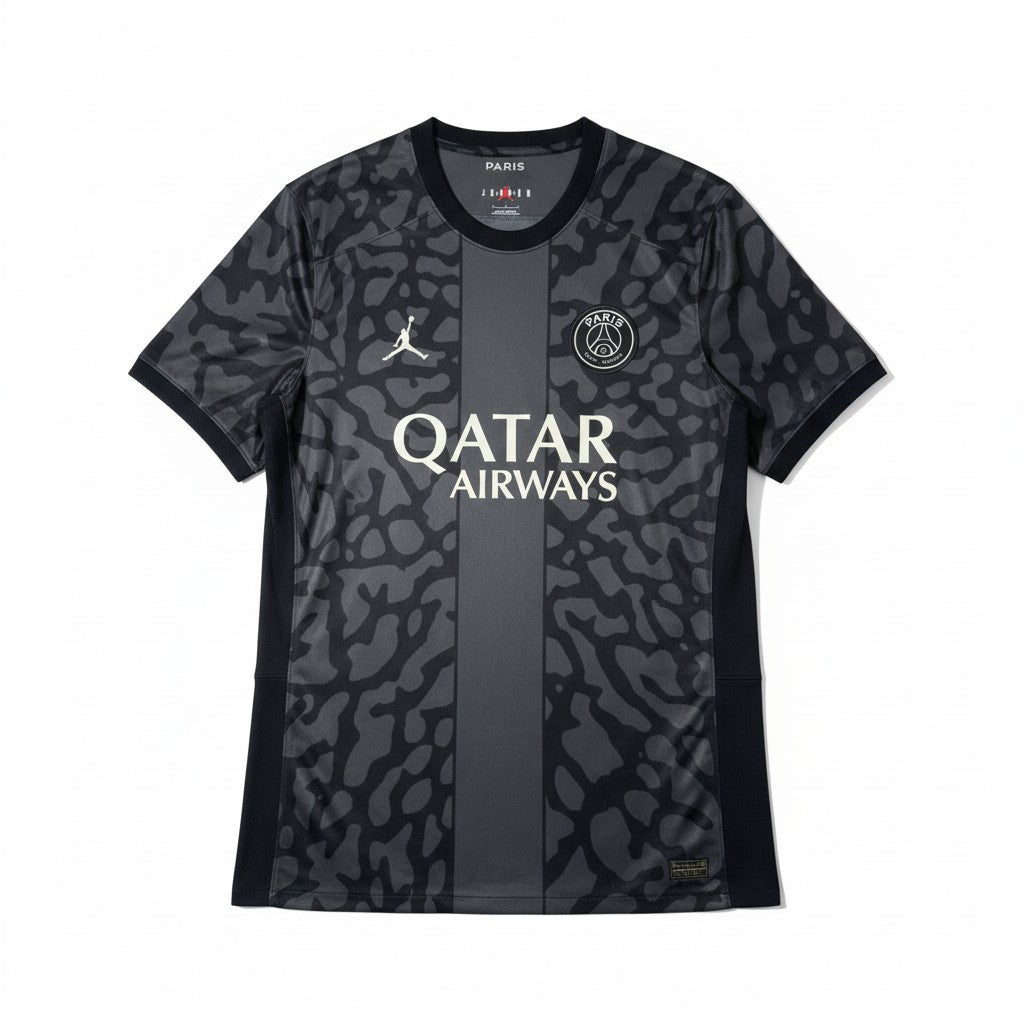 Maglia Ufficiale Jordan PSG (Paris Saint-Germain) 2023/2024 - Nero Grigio Camo "Elephant Print" - Urban Cult