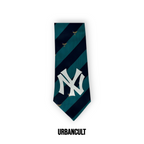 Cravatta Vintage Custom "New Era" a righe trasversali fantasia uccellini - Nera/Azzurro - Urban Cult