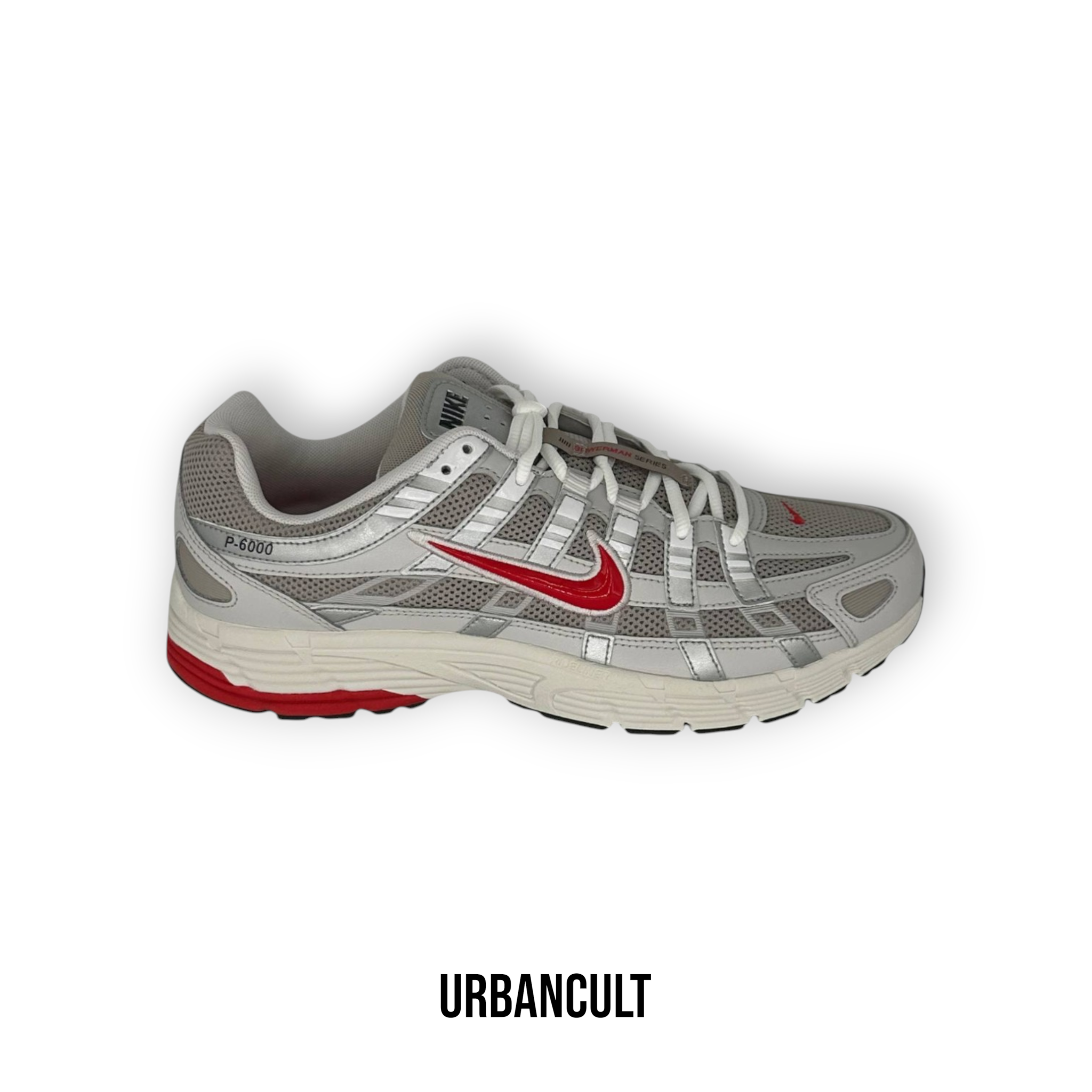 Nike P-6000 Bianche e Rosse "College Grey/Fire Red" - Urban Cult