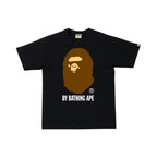 Urban Cult T-Shirt BAPE A Bathing Ape nera in cotone con logo Ape Head marrone e scritta bianca. Taglia L.