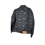 Giacca in denim nera Urban Cult Corteiz con stampa all-over Alcatraz e patch in pelle sul retro