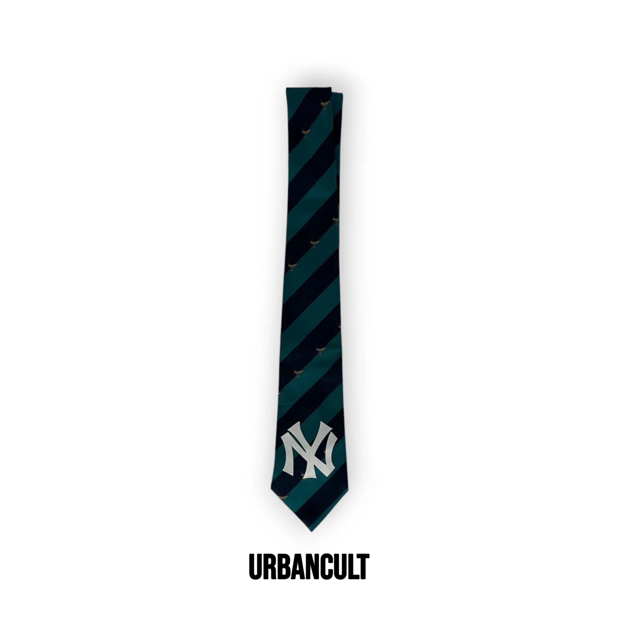 Cravatta Vintage Custom "New Era" a righe trasversali fantasia uccellini - Nera/Azzurro - Urban Cult