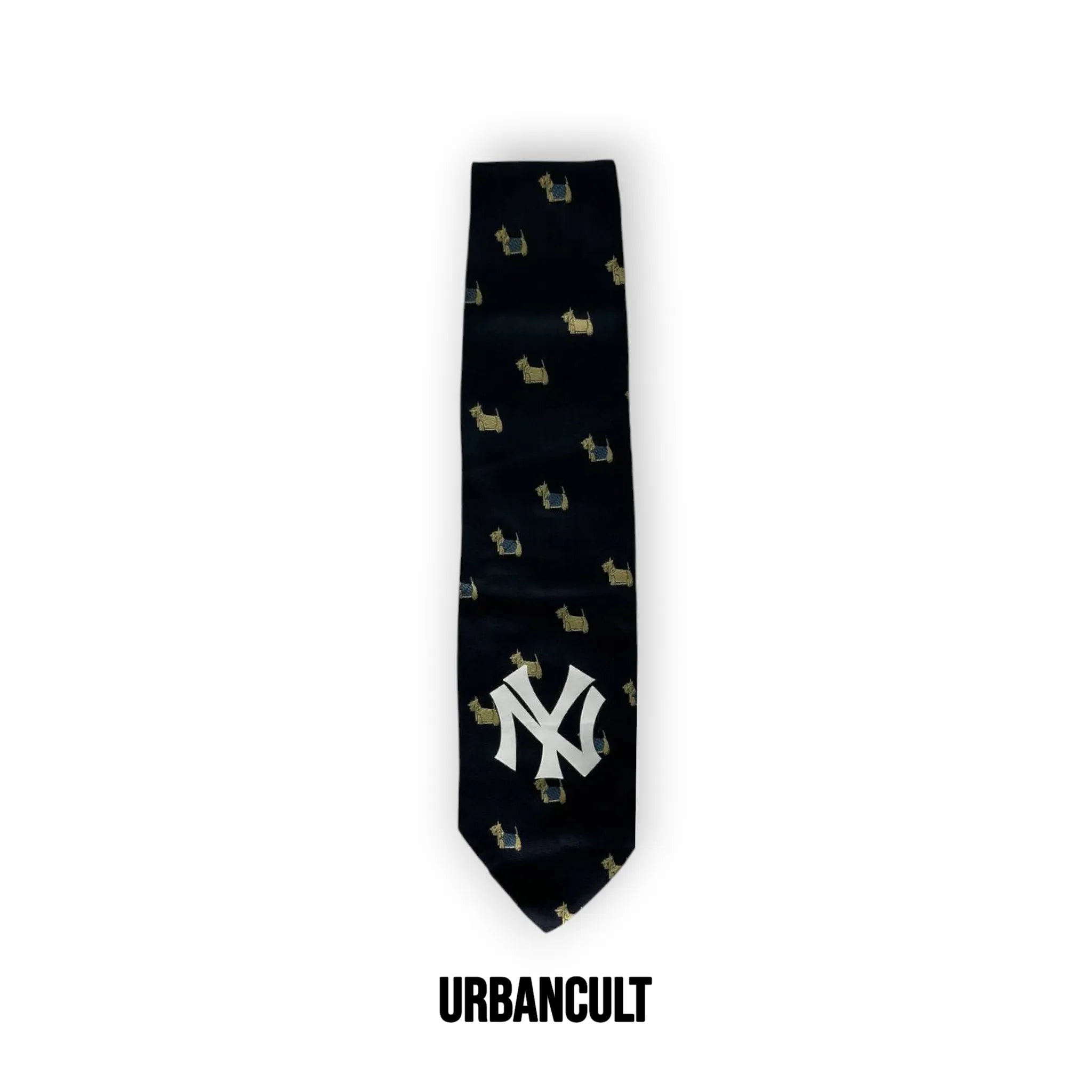 Cravatta Vintage Custom "New Era" fantasia cane scottie dorato - Blu - Urban Cult