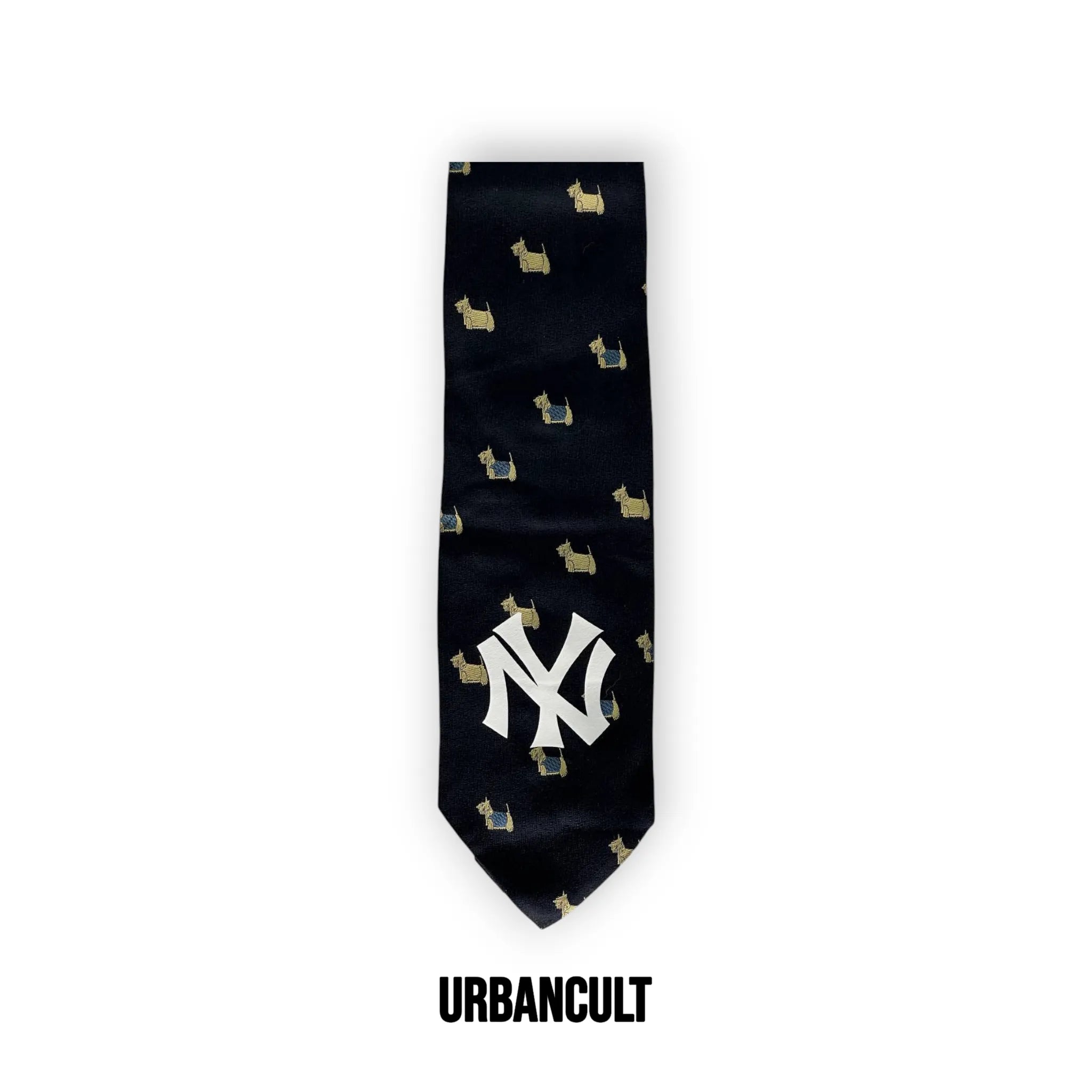 Cravatta Vintage Custom "New Era" fantasia cane scottie dorato - Blu - Urban Cult