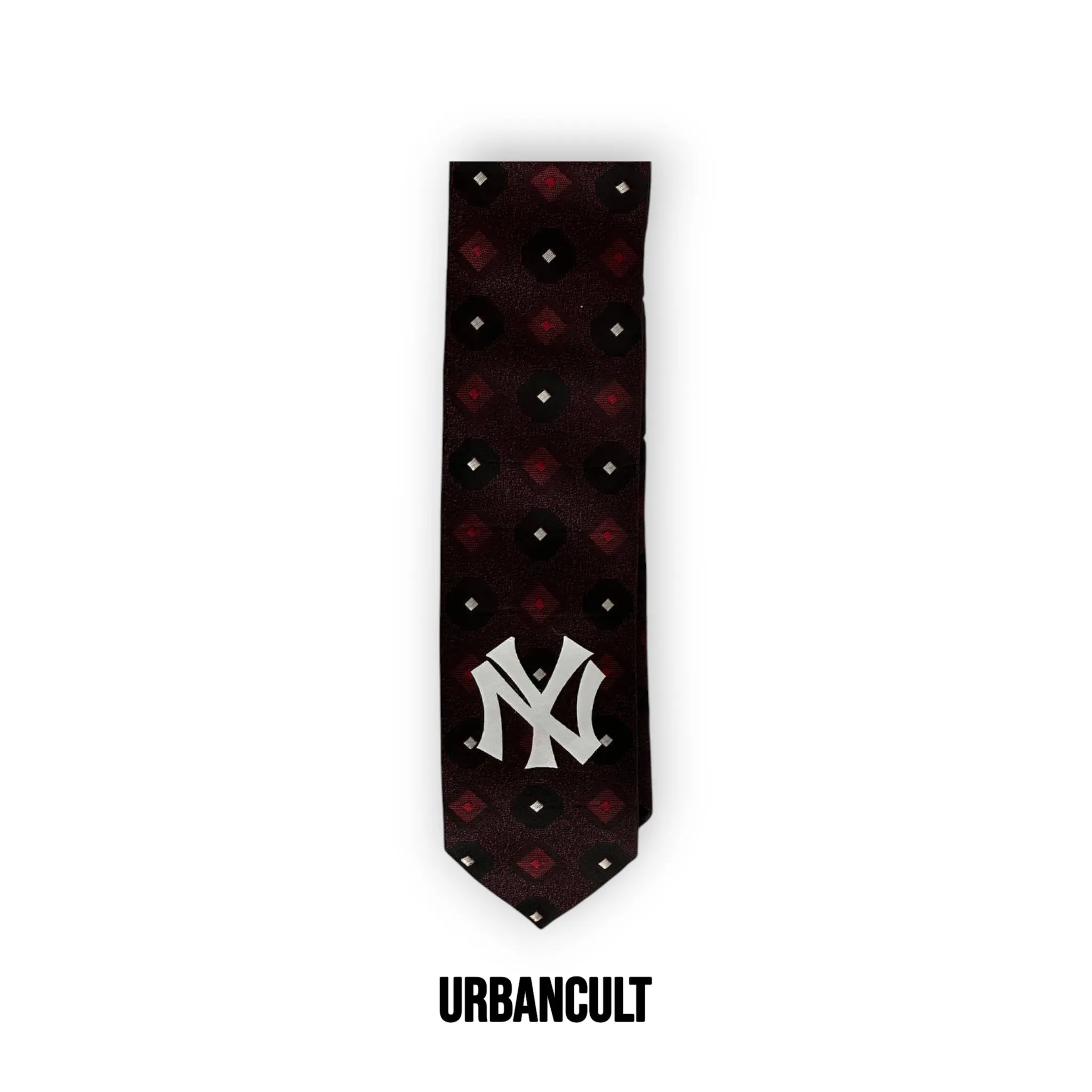 Cravatta Vintage Custom "New Era" fantasia rombi e cerchi - Bianco/Rosso/Nero - Urban Cult