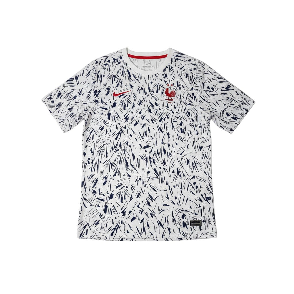 Urban Cult France 2020/2021 away jersey, white with navy and red abstract pattern, Nike logo, rooster crest.