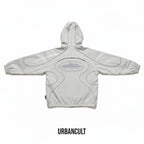 Giacca Urban Cult Nike x Corteiz grigia con cappuccio e dettagli grafici sul retro, vista posteriore.