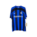Maglia da gara Home Inter 2022/2023 Nike blu e nera con strisce ondulate e logo Digitalbits. Taglia L.