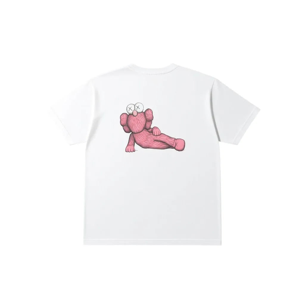 Urban Cult T-shirt bianca in cotone con stampa KAWS x Uniqlo 'Pink BFF' rosa sul retro, taglia XL.