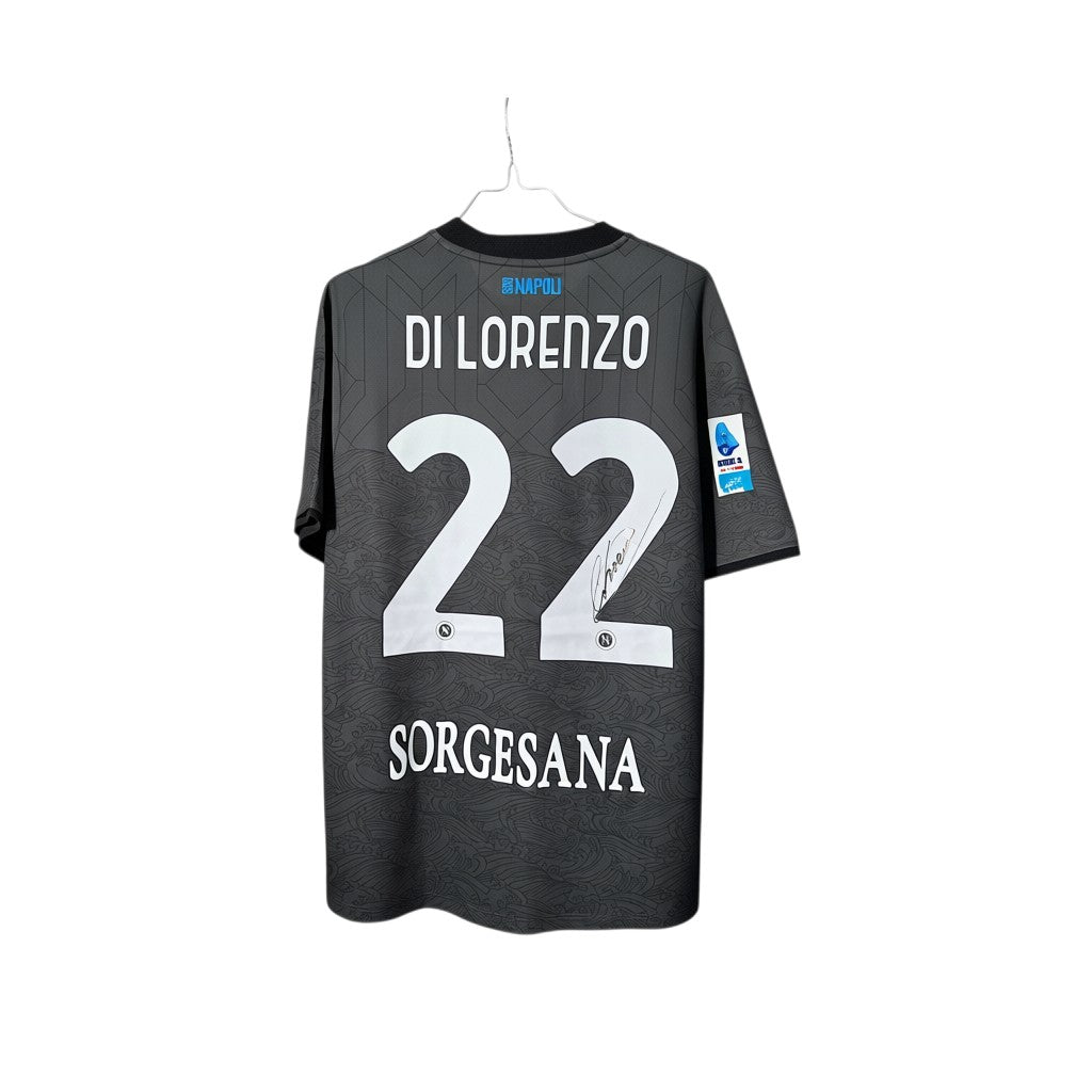 Urban Cult black EA7 Napoli 2024/25 Di Lorenzo #22 autographed jersey, size L. Features captain's signature on back.