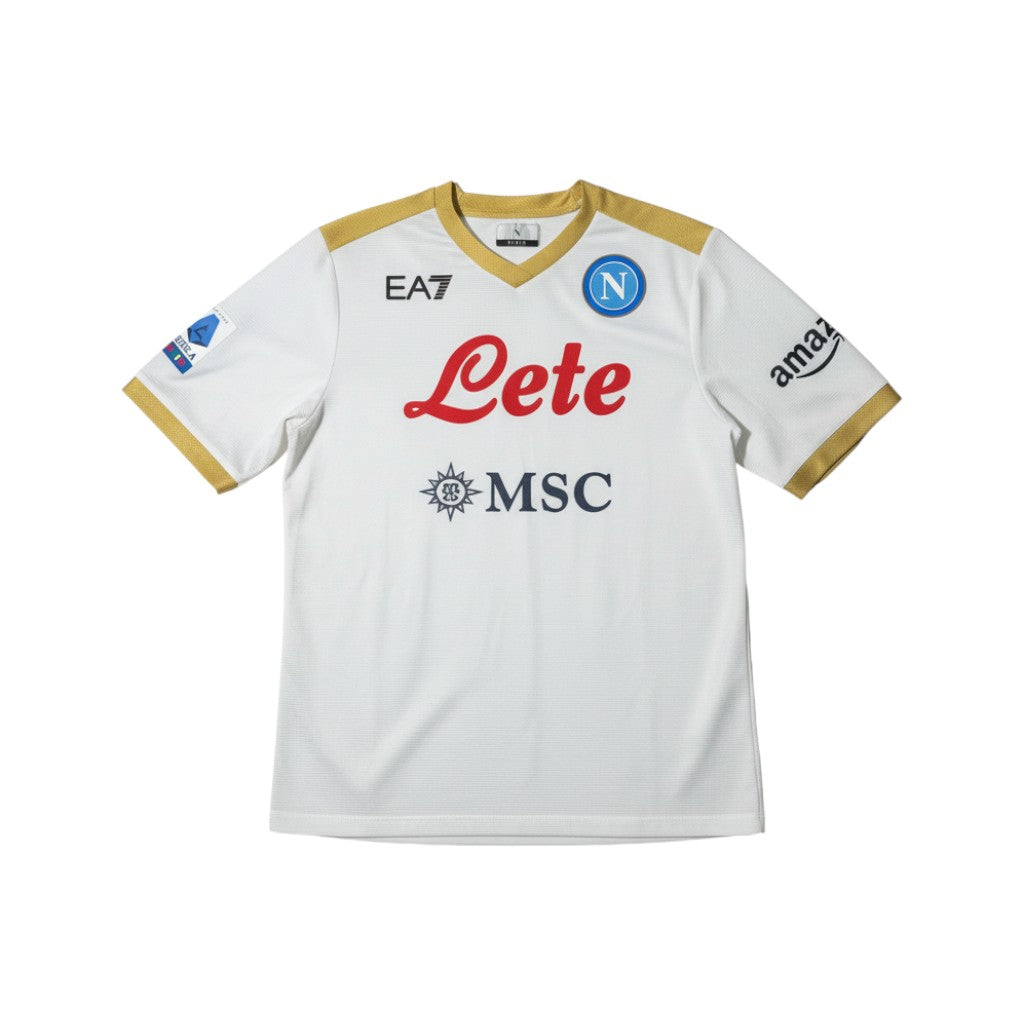 Urban Cult white and gold EA7 Napoli 2021/22 Osimhen #9 signed football shirt, size L.