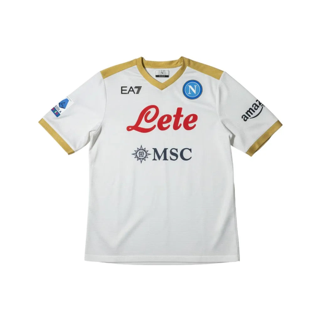 Urban Cult white and gold EA7 Napoli 2021/22 Osimhen #9 signed football shirt, size L.