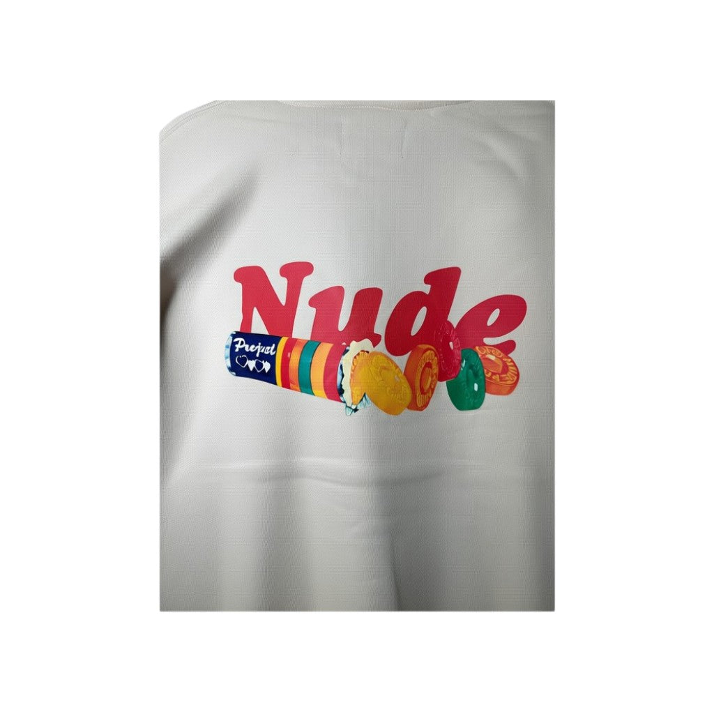 Urban Cult Nude Project Chérie Hoodie in Marshmallow cream cotton with colourful graphic print. Relaxed fit.