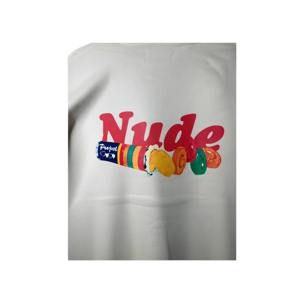 Urban Cult Nude Project Chérie Hoodie in Marshmallow cream cotton with colourful graphic print. Relaxed fit.