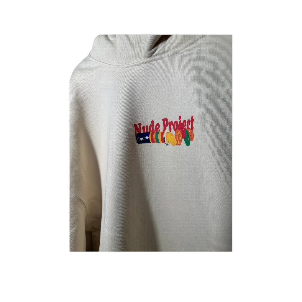 Urban Cult Nude Project Chérie hoodie in marshmallow cream cotton with colourful embroidered graphic. Relaxed fit.