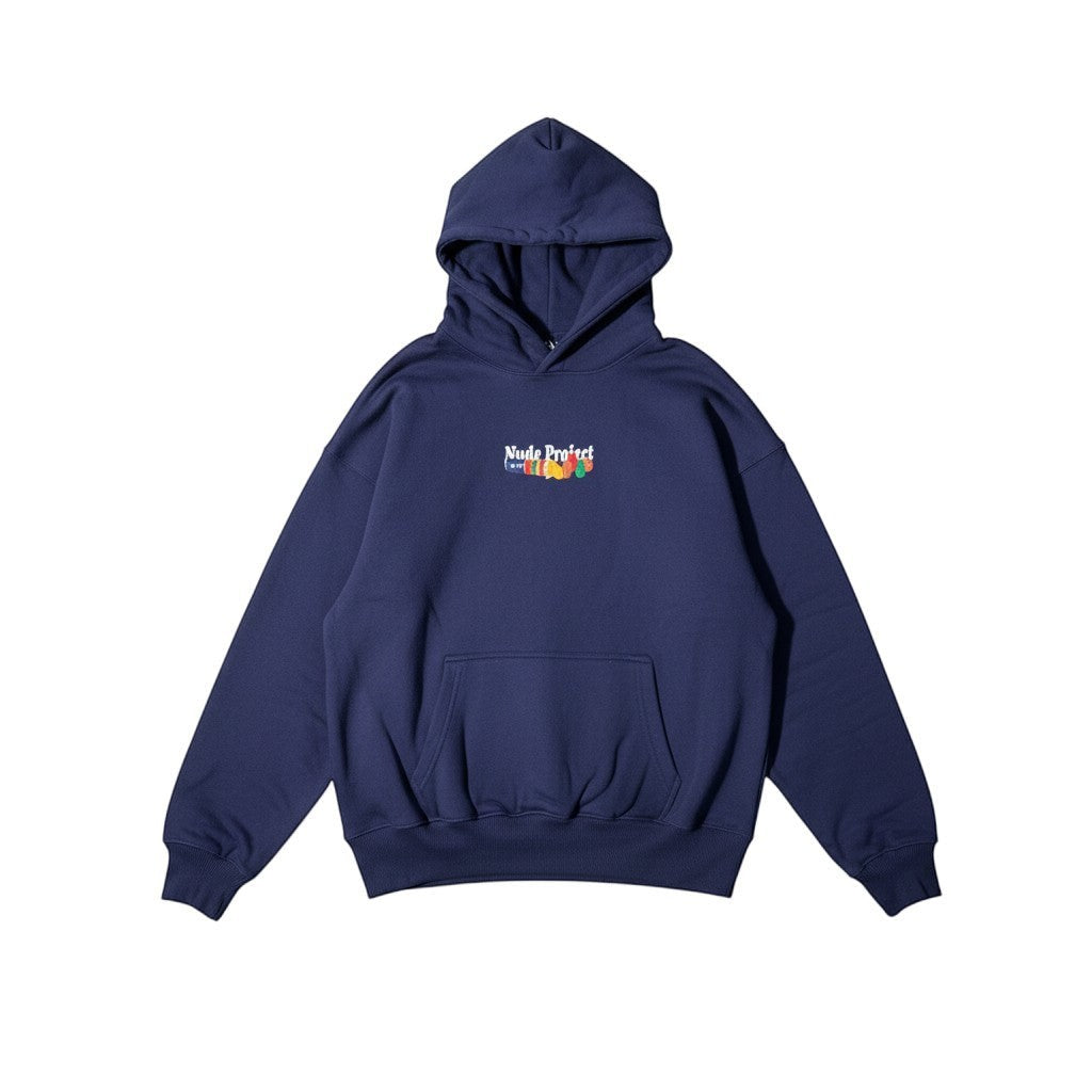 Urban Cult Nude Project Chérie Hoodie Navy blu scuro con grafica colorata sul petto, cotone, taglia S.