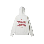 Urban Cult Nude Project Virginity Hoodie in Marshmallow cream with red text graphic and logo. Cotton blend.