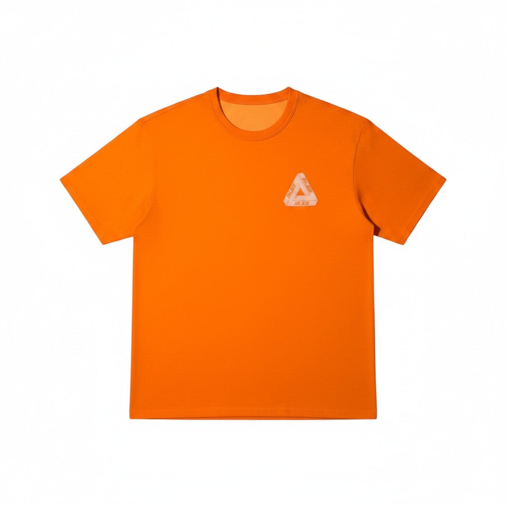 Urban Cult orange t-shirt with white Palace logo on the chest. Short sleeves, crew neck.