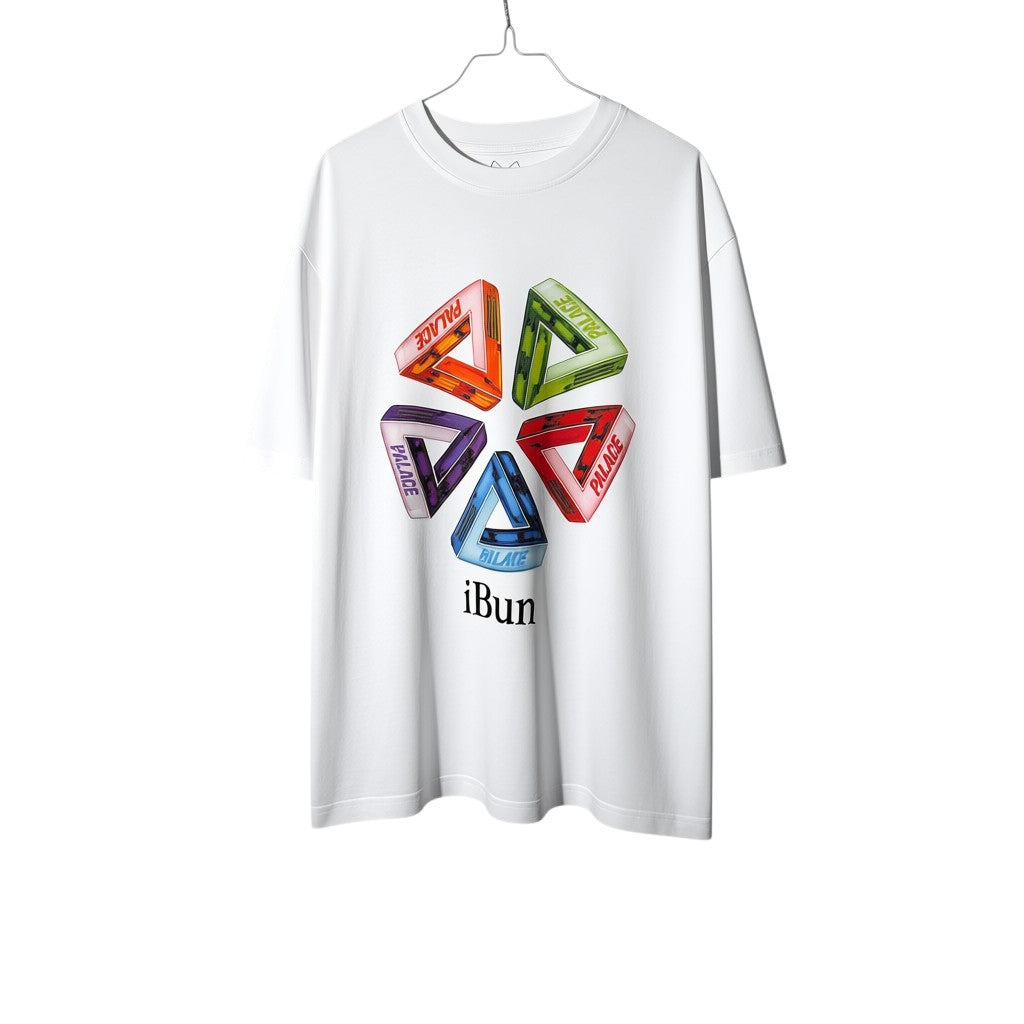 Urban Cult white cotton Palace Ich Bun T-shirt FW21, size M, with colourful Tri-Ferg logos and "ICH BUN" text on front.