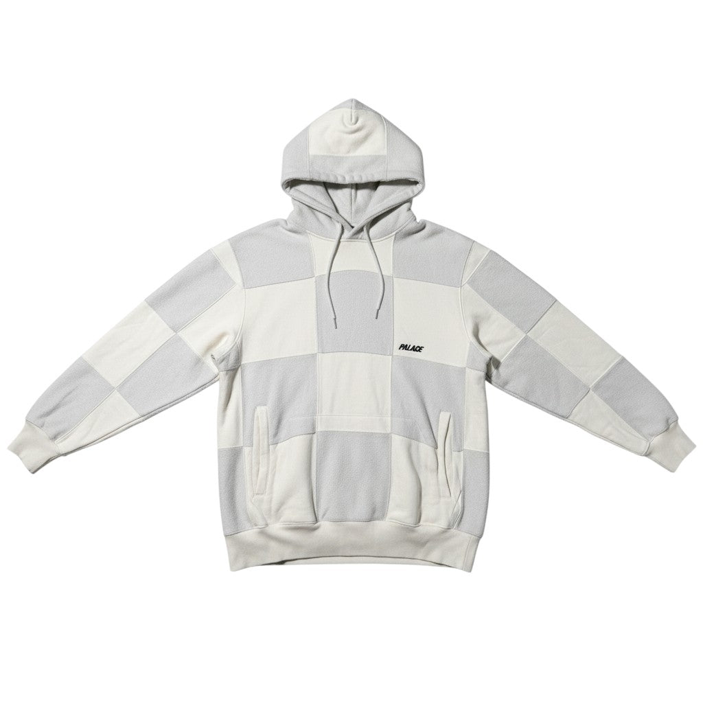 Urban Cult Felpa con cappuccio grigia e bianca a scacchi in cotone pesante, logo Palace ricamato, collezione SS21.