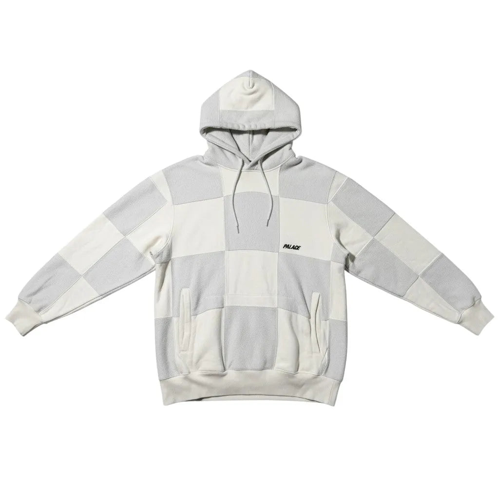 Urban Cult Felpa con cappuccio grigia e bianca a scacchi in cotone pesante, logo Palace ricamato, collezione SS21.