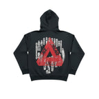 Urban Cult black cotton hoodie with red Tri-Ferg logo and tribal graphics on back. Size S.