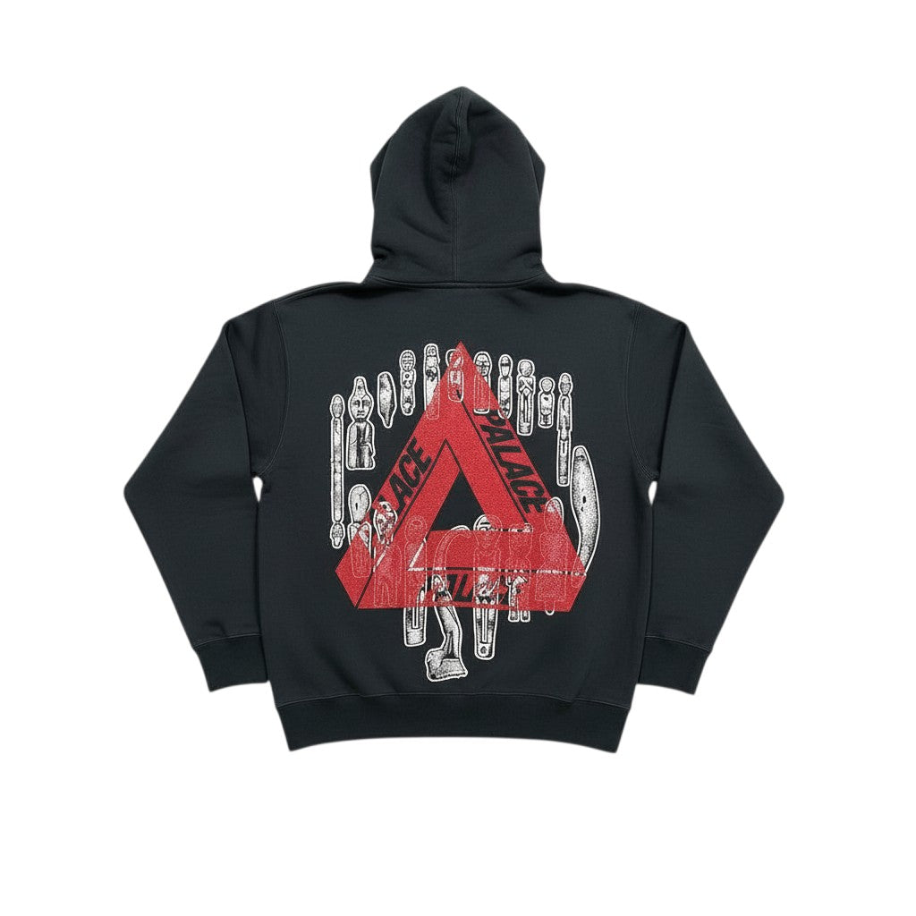 Urban Cult black cotton hoodie with red Tri-Ferg logo and tribal graphics on back. Size S.