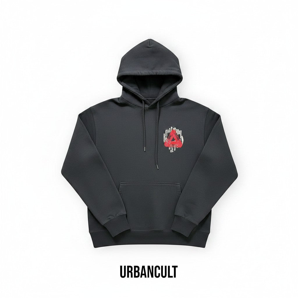 Felpa con cappuccio nera Palace Tri-Ferg Jheeze in cotone pesante con logo rosso e bianco sul petto. Vestibilità comoda.