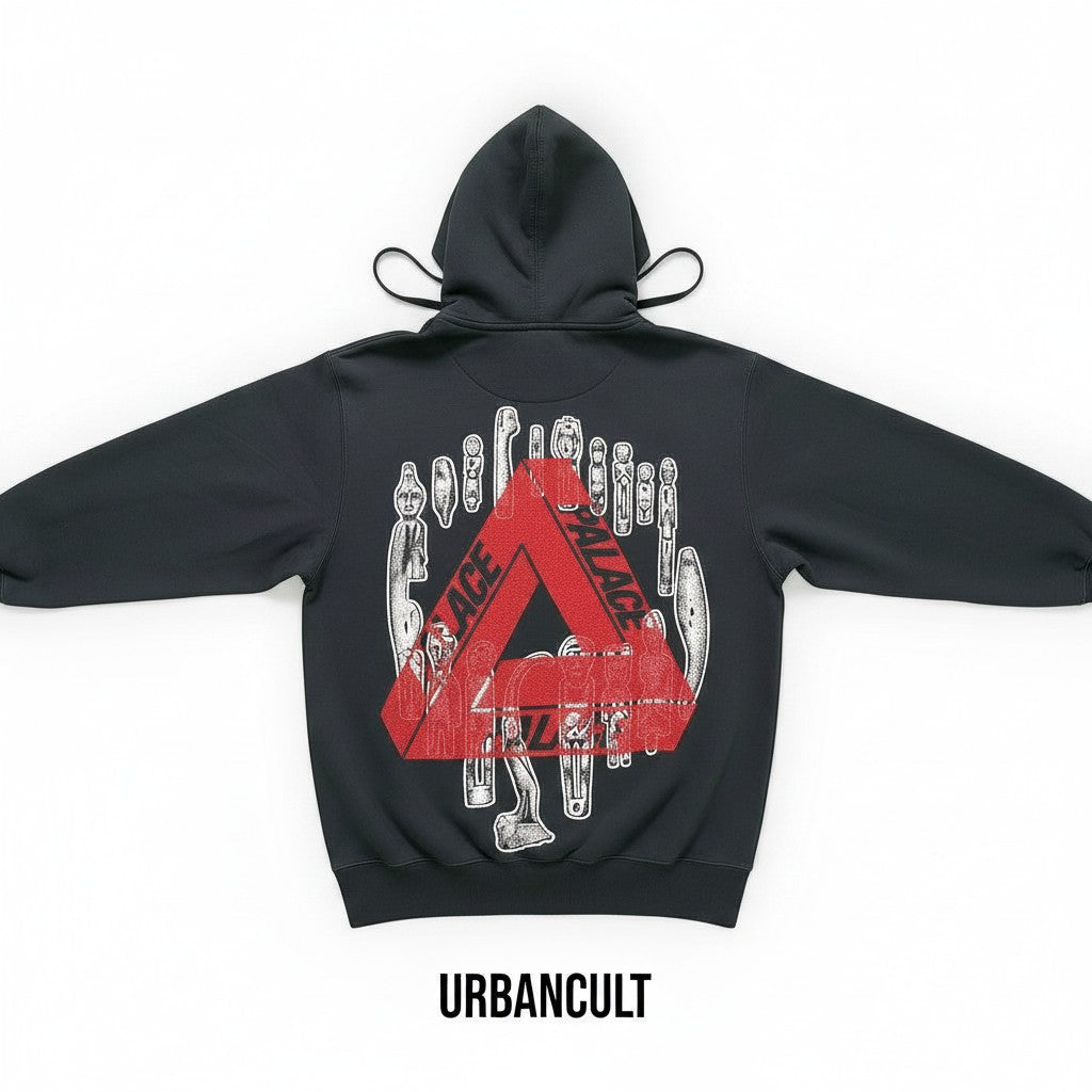 Urban Cult Felpa con cappuccio nera Palace Tri-Ferg Jheeze con logo rosso e grafica bianca sul retro, in cotone pesante.