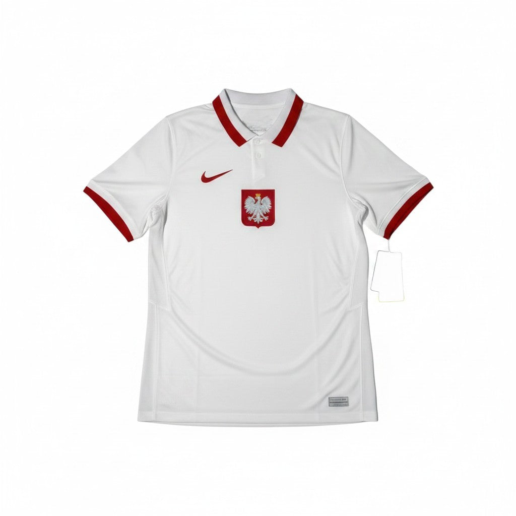 Urban Cult white Nike Poland 2020/2021 home football shirt with red collar and sleeve trim, featuring the Poland crest.