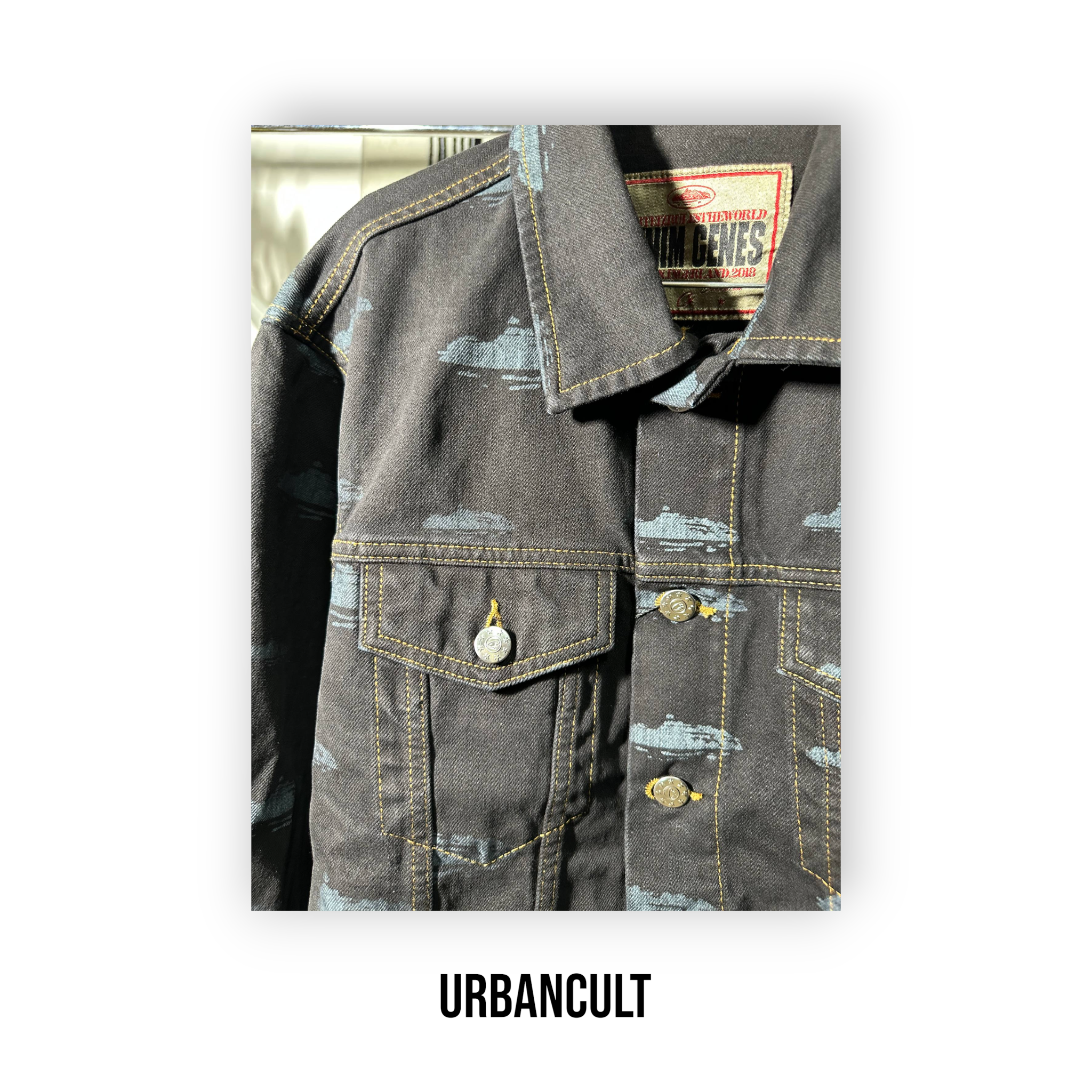 Corteiz Alcatraz Pattern Denim Jacket 'Black' - Urban Cult