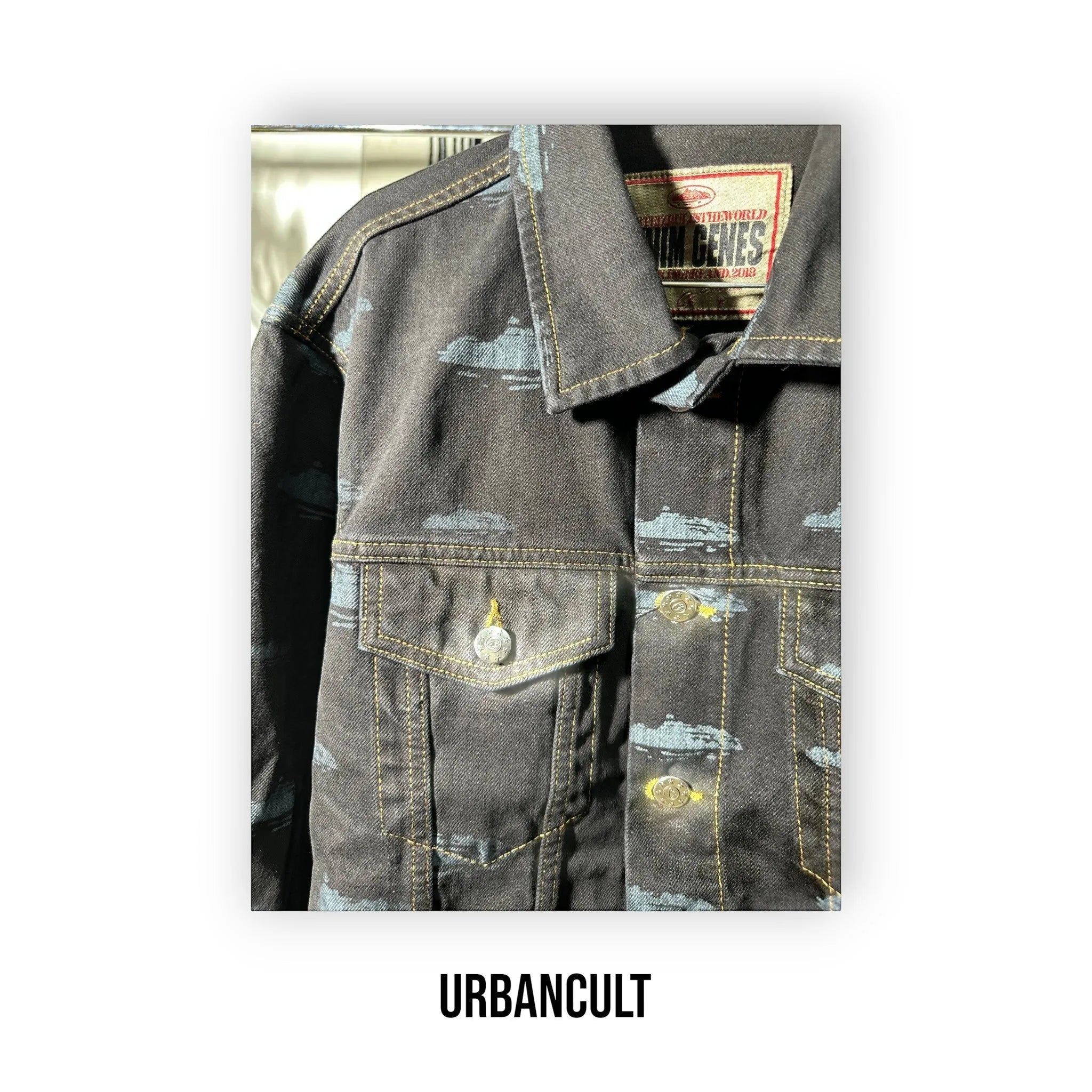 Corteiz Alcatraz Pattern Denim Jacket 'Black' - Urban Cult