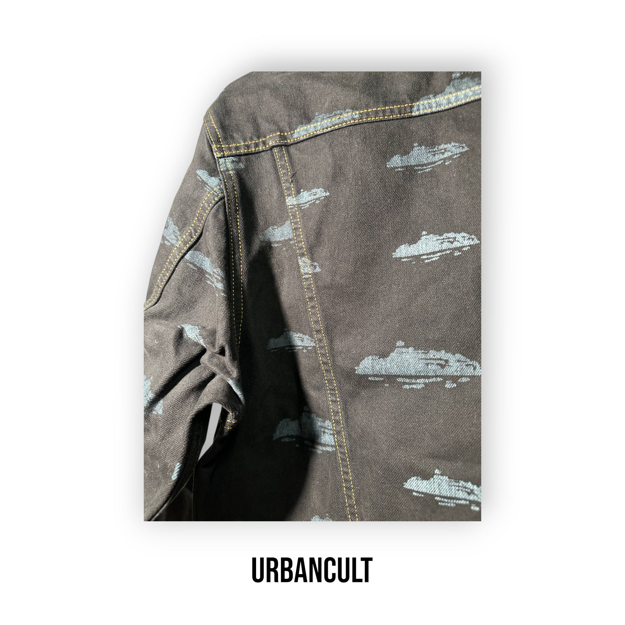Corteiz Alcatraz Pattern Denim Jacket 'Black' - Urban Cult