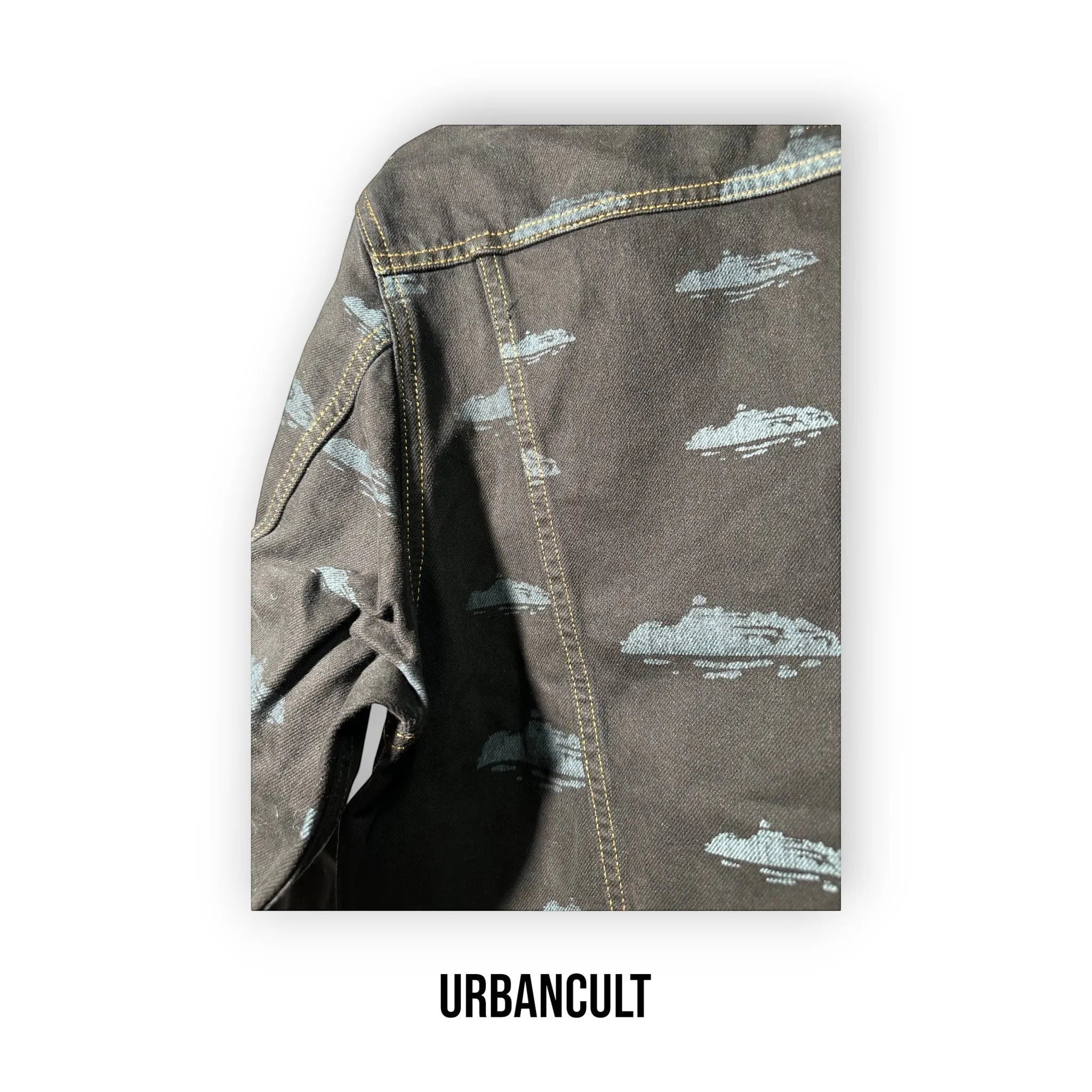 Corteiz Alcatraz Pattern Denim Jacket 'Black' - Urban Cult