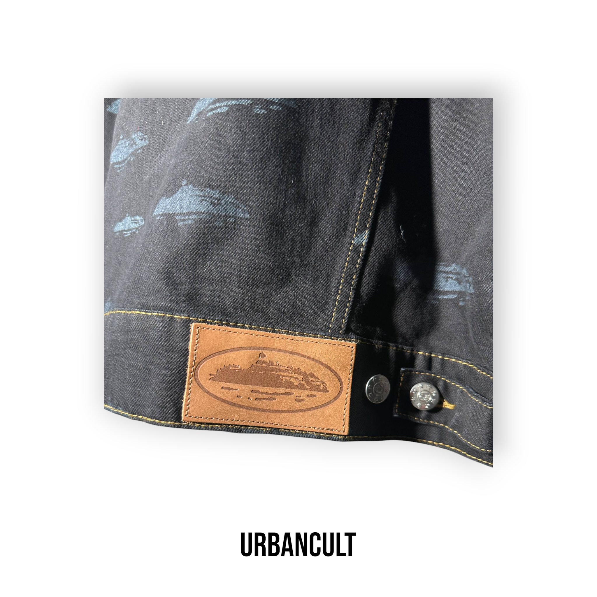 Corteiz Alcatraz Pattern Denim Jacket 'Black' - Urban Cult