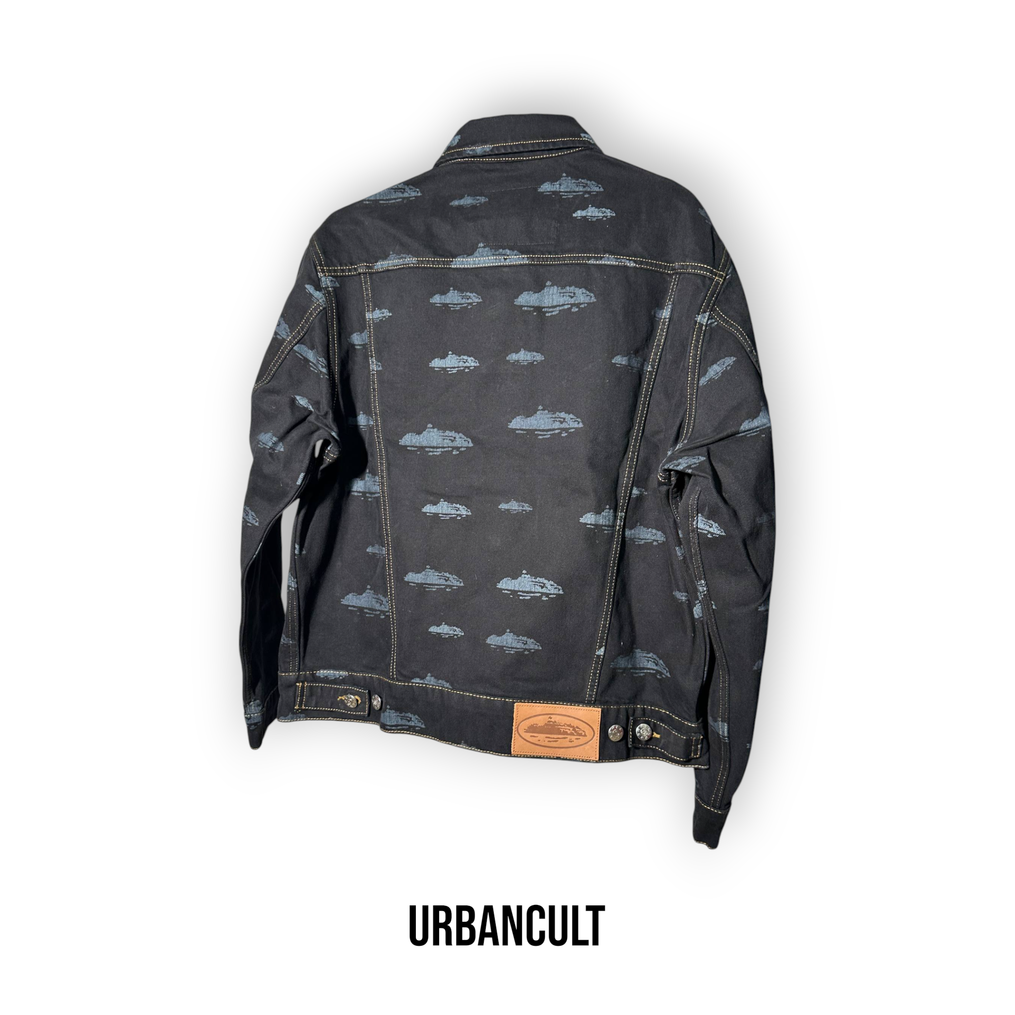 Corteiz Alcatraz Pattern Denim Jacket 'Black' - Urban Cult