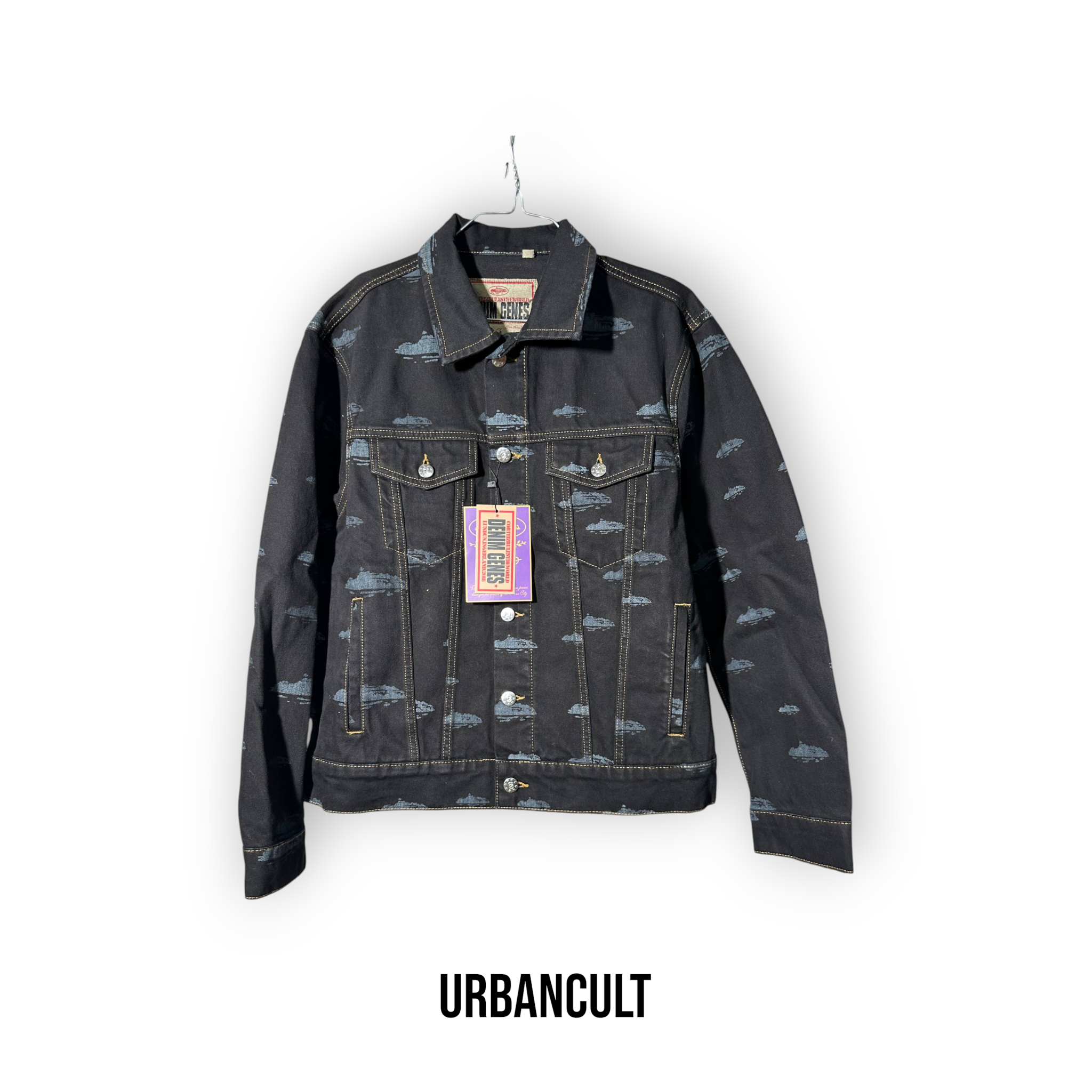 Corteiz Alcatraz Pattern Denim Jacket 'Black' - Urban Cult