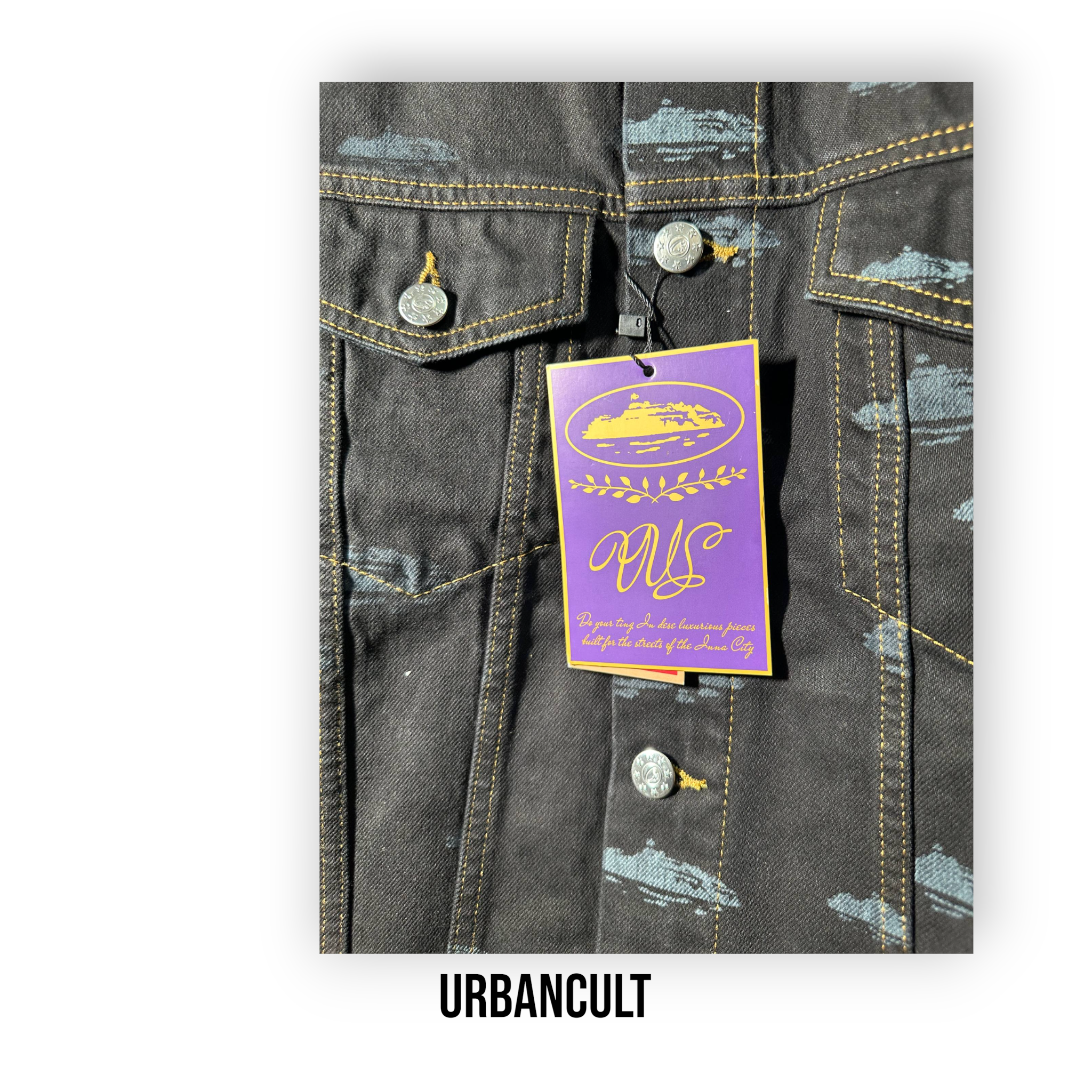 Corteiz Alcatraz Pattern Denim Jacket 'Black' - Urban Cult