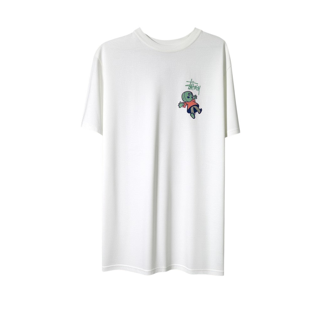 Urban Cult white pigment-dyed cotton t-shirt with Stüssy Dollie graphic and sage green logo