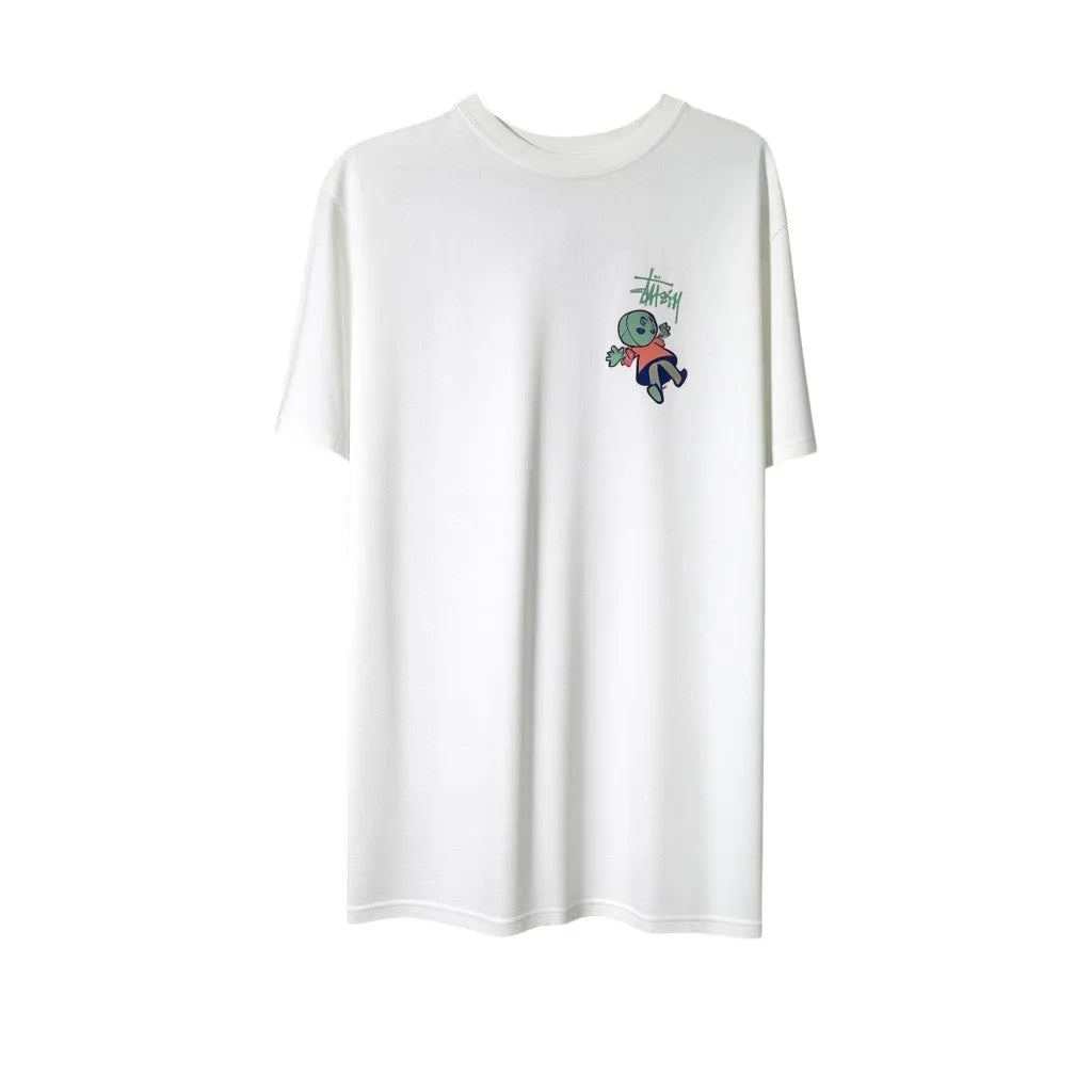 Urban Cult white pigment-dyed cotton t-shirt with Stüssy Dollie graphic and sage green logo