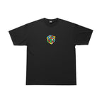 Urban Cult black cotton t-shirt with Stüssy Rubik's Cube graphic logo on chest, size XL.