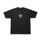 Urban Cult black cotton t-shirt with Stüssy Rubik's Cube graphic logo on chest, size XL.