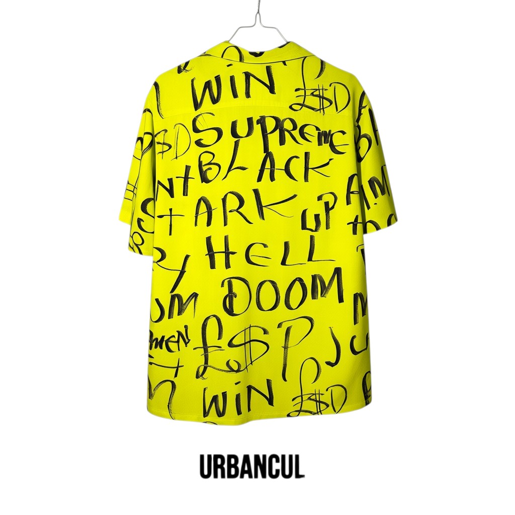 Urban Cult Supreme Black Ark Rayon Camicia in giallo fluo con stampa all-over, maniche corte, taglia S.