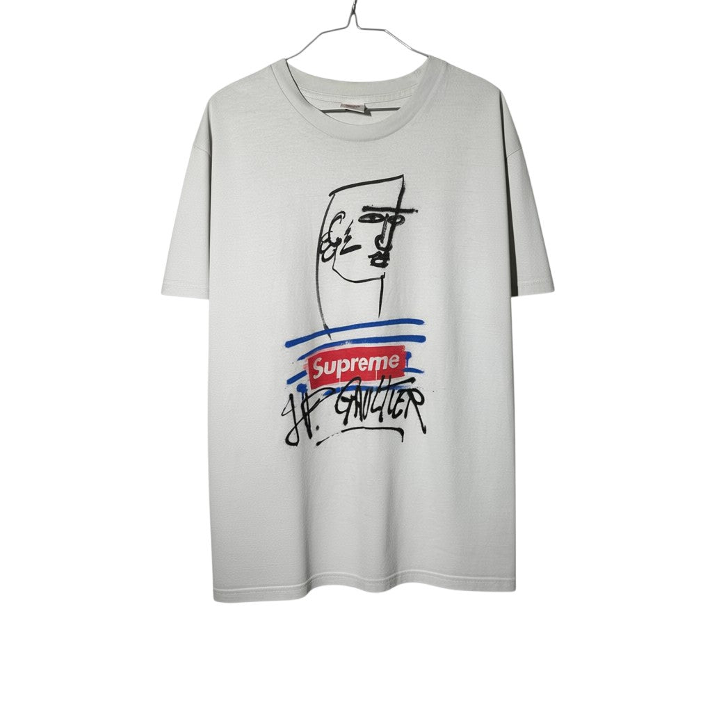 Urban Cult white cotton t-shirt, size M, featuring Supreme x Jean Paul Gaultier SS19 collaboration graphic print.