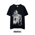 Urban Cult Supreme x Yohji Yamamoto Scribble Portrait T-shirt nera in cotone, stampa grafica di Mr. Yamamoto.