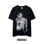 Urban Cult Supreme x Yohji Yamamoto Scribble Portrait T-shirt nera in cotone, stampa grafica di Mr. Yamamoto.