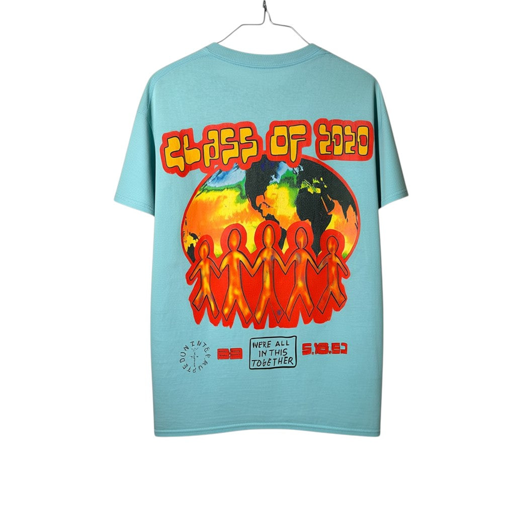 Urban Cult light blue cotton t-shirt, Travis Scott Cactus Jack x Uninterrupted Class of 2020 graphic tee, size M