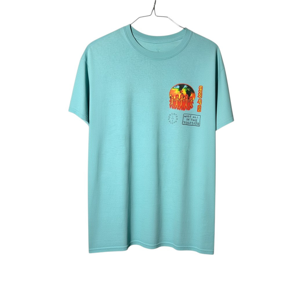 Urban Cult light blue cotton t-shirt, Travis Scott Cactus Jack x Uninterrupted Class 2020 graphic tee, size M