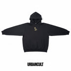 Urban Cult black cotton hoodie with embroidered gold Classic Owl logo on chest, size M